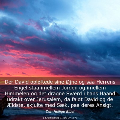 Picture 03 - 1 Krønikebog 21:16 DA1871 - Der David opløftede sine Øjne og saa Herrens - Bible Verse Picture