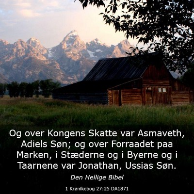 Picture 03 - 1 Krønikebog 27:25 DA1871 - Og over Kongens Skatte var Asmaveth, Adiels Søn; - Bible Verse Picture
