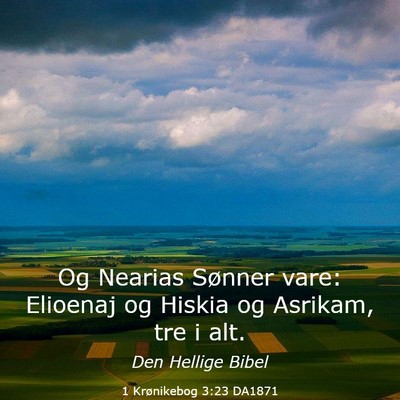 Picture 03 - 1 Krønikebog 3:23 DA1871 - Og Nearias Sønner vare: Elioenaj og Hiskia og - Bible Verse Picture