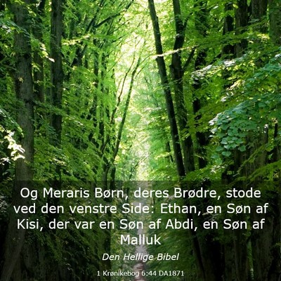 Picture 03 - 1 Krønikebog 6:44 DA1871 - Og Meraris Børn, deres Brødre, stode ved den - Bible Verse Picture