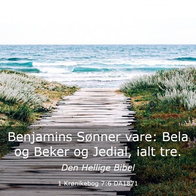 Picture 03 - 1 Krønikebog 7:6 DA1871 - Benjamins Sønner vare: Bela og Beker og Jedial, - Bible Verse Picture
