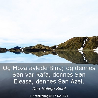 Picture 03 - 1 Krønikebog 8:37 DA1871 - Og Moza avlede Bina; og dennes Søn var Rafa, - Bible Verse Picture