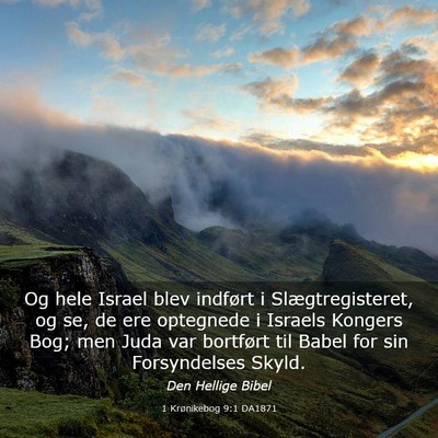 Picture 03 - 1 Krønikebog 9:1 DA1871 - Og hele Israel blev indført i Slægtregisteret, - Bible Verse Picture