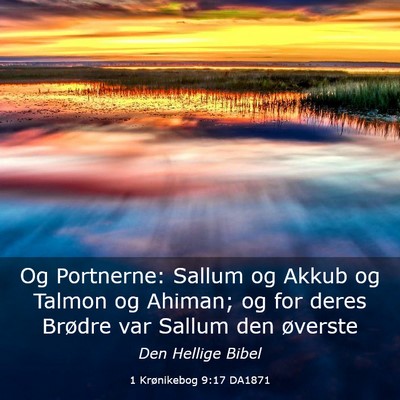 Picture 03 - 1 Krønikebog 9:17 DA1871 - Og Portnerne: Sallum og Akkub og Talmon og - Bible Verse Picture