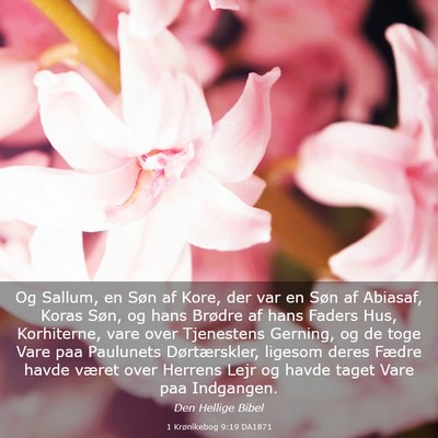 Picture 03 - 1 Krønikebog 9:19 DA1871 - Og Sallum, en Søn af Kore, der var en Søn af - Bible Verse Picture