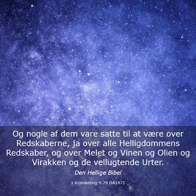 Picture 03 - 1 Krønikebog 9:29 DA1871 - Og nogle af dem vare satte til at være over - Bible Verse Picture