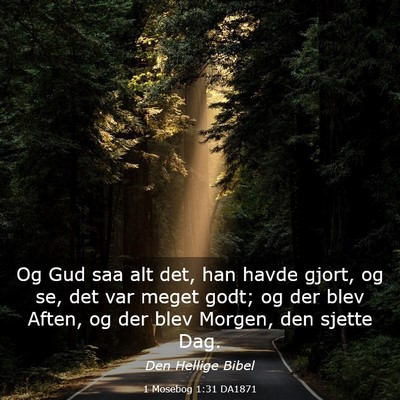 Picture 03 - 1 Mosebog 1:31 DA1871 - Og Gud saa alt det, han havde gjort, og se, det - Bible Verse Picture