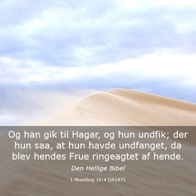 Picture 03 - 1 Mosebog 16:4 DA1871 - Og han gik til Hagar, og hun undfik; der hun saa, - Bible Verse Picture