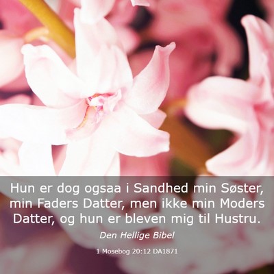 Picture 03 - 1 Mosebog 20:12 DA1871 - Hun er dog ogsaa i Sandhed min Søster, min - Bible Verse Picture