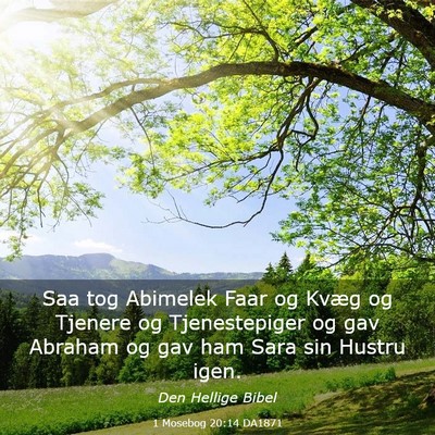 Picture 03 - 1 Mosebog 20:14 DA1871 - Saa tog Abimelek Faar og Kvæg og Tjenere og - Bible Verse Picture
