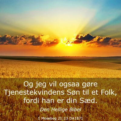 Picture 03 - 1 Mosebog 21:13 DA1871 - Og jeg vil ogsaa gøre Tjenestekvindens Søn til - Bible Verse Picture