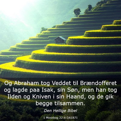 Picture 03 - 1 Mosebog 22:6 DA1871 - Og Abraham tog Veddet til Brændofferet og lagde - Bible Verse Picture