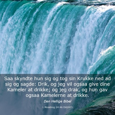 Picture 03 - 1 Mosebog 24:46 DA1871 - Saa skyndte hun sig og tog sin Krukke ned ad sig - Bible Verse Picture