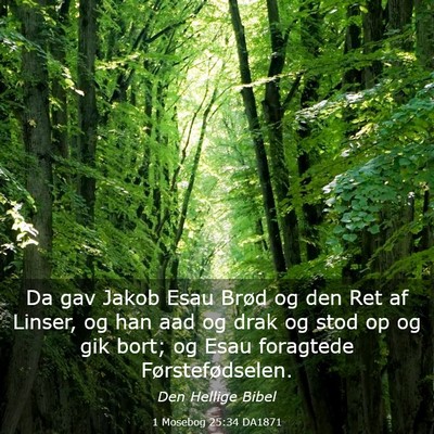 Picture 03 - 1 Mosebog 25:34 DA1871 - Da gav Jakob Esau Brød og den Ret af Linser, og - Bible Verse Picture