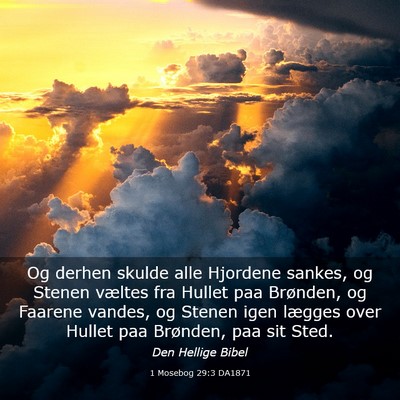Picture 03 - 1 Mosebog 29:3 DA1871 - Og derhen skulde alle Hjordene sankes, og Stenen - Bible Verse Picture