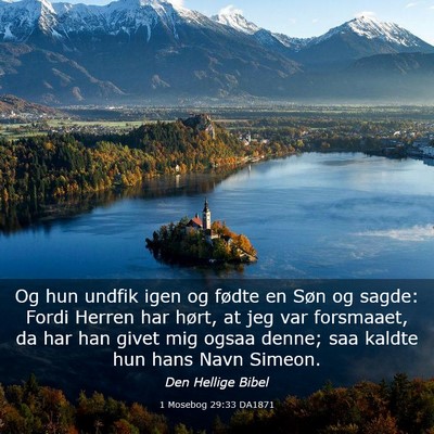 Picture 03 - 1 Mosebog 29:33 DA1871 - Og hun undfik igen og fødte en Søn og sagde: - Bible Verse Picture