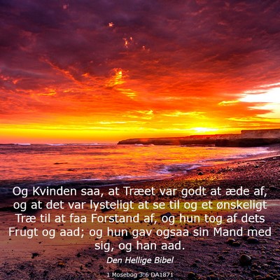 Picture 03 - 1 Mosebog 3:6 DA1871 - Og Kvinden saa, at Træet var godt at æde af, og - Bible Verse Picture