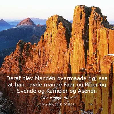 Picture 03 - 1 Mosebog 30:43 DA1871 - Deraf blev Manden overmaade rig, saa at han havde - Bible Verse Picture
