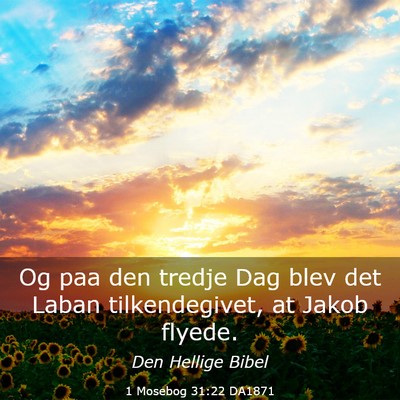 Picture 03 - 1 Mosebog 31:22 DA1871 - Og paa den tredje Dag blev det Laban - Bible Verse Picture