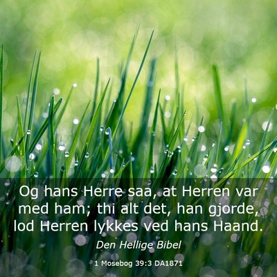 Picture 03 - 1 Mosebog 39:3 DA1871 - Og hans Herre saa, at Herren var med ham; thi alt - Bible Verse Picture