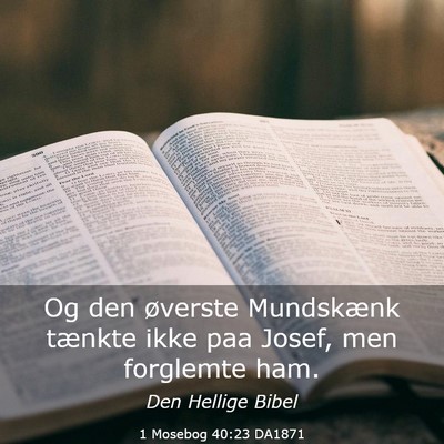 Picture 03 - 1 Mosebog 40:23 DA1871 - Og den øverste Mundskænk tænkte ikke paa - Bible Verse Picture