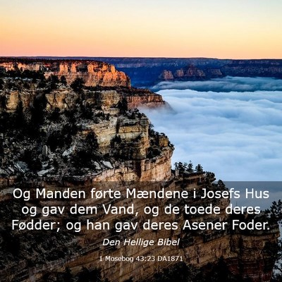 Picture 03 - 1 Mosebog 43:23 DA1871 - Og Manden førte Mændene i Josefs Hus og gav dem - Bible Verse Picture