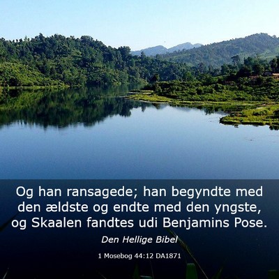 Picture 03 - 1 Mosebog 44:12 DA1871 - Og han ransagede; han begyndte med den ældste og - Bible Verse Picture
