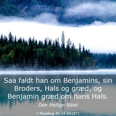Picture 03 - 1 Mosebog 45:14 DA1871 - Saa faldt han om Benjamins, sin Broders, Hals og - Bible Verse Picture