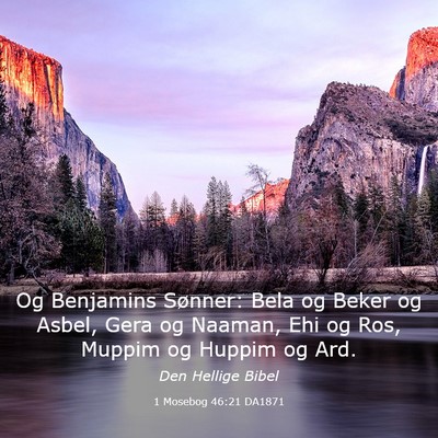 Picture 03 - 1 Mosebog 46:21 DA1871 - Og Benjamins Sønner: Bela og Beker og Asbel, - Bible Verse Picture