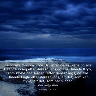 Picture 03 - 1 Mosebog 7:14 DA1871 - de og alle Haande vilde Dyr efter deres Slags og - Bible Verse Picture