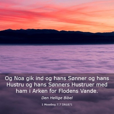 Picture 03 - 1 Mosebog 7:7 DA1871 - Og Noa gik ind og hans Sønner og hans Hustru og - Bible Verse Picture
