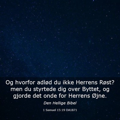 Picture 03 - 1 Samuel 15:19 DA1871 - Og hvorfor adlød du ikke Herrens Røst? men du - Bible Verse Picture