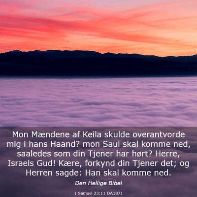 Picture 03 - 1 Samuel 23:11 DA1871 - Mon Mændene af Keila skulde overantvorde mig i - Bible Verse Picture