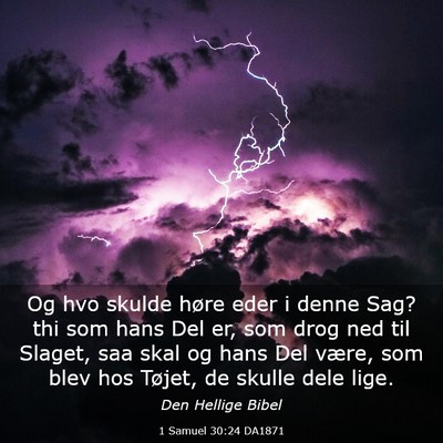 Picture 03 - 1 Samuel 30:24 DA1871 - Og hvo skulde høre eder i denne Sag? thi som - Bible Verse Picture