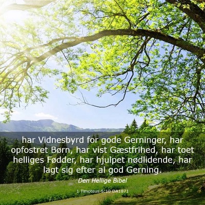 Picture 03 - 1 Timoteus 5:10 DA1871 - har Vidnesbyrd for gode Gerninger, har opfostret - Bible Verse Picture