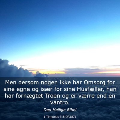 Picture 03 - 1 Timoteus 5:8 DA1871 - Men dersom nogen ikke har Omsorg for sine egne og - Bible Verse Picture