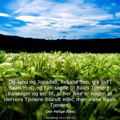 Picture 03 - 2 Kongebog 10:23 DA1871 - Og Jehu og Jonadab, Rekabs Søn, gik ind i Baals - Bible Verse Picture