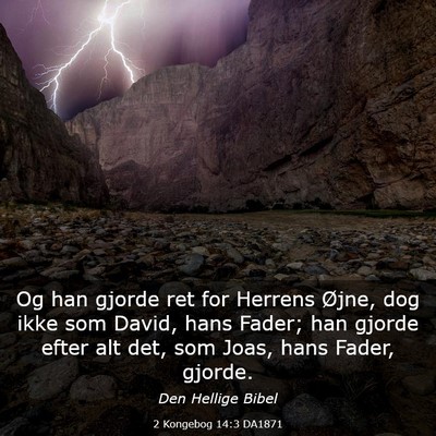 Picture 03 - 2 Kongebog 14:3 DA1871 - Og han gjorde ret for Herrens Øjne, dog ikke som - Bible Verse Picture
