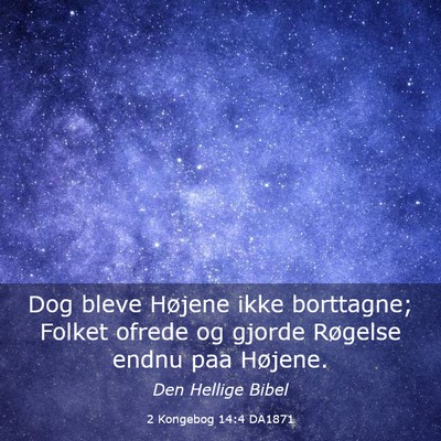 Picture 03 - 2 Kongebog 14:4 DA1871 - Dog bleve Højene ikke borttagne; Folket ofrede - Bible Verse Picture