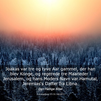 Picture 03 - 2 Kongebog 23:31 DA1871 - Joakas var tre og tyve Aar gammel, der han blev - Bible Verse Picture