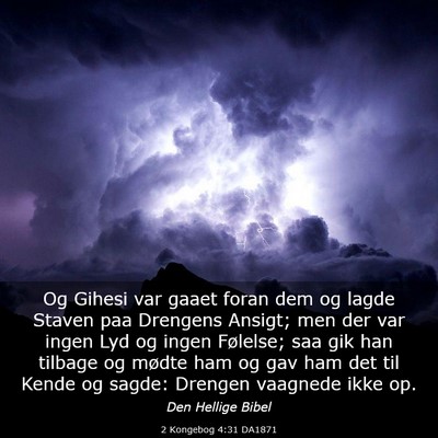 Picture 03 - 2 Kongebog 4:31 DA1871 - Og Gihesi var gaaet foran dem og lagde Staven paa - Bible Verse Picture