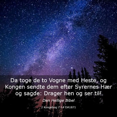 Picture 03 - 2 Kongebog 7:14 DA1871 - Da toge de to Vogne med Heste, og Kongen sendte - Bible Verse Picture