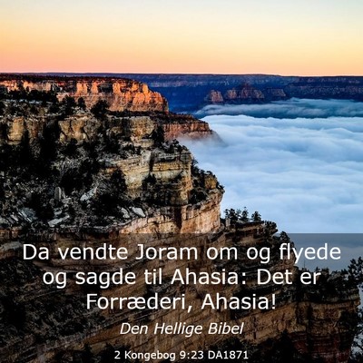 Picture 03 - 2 Kongebog 9:23 DA1871 - Da vendte Joram om og flyede og sagde til Ahasia: - Bible Verse Picture