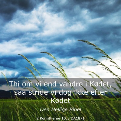Picture 03 - 2 Korintherne 10:3 DA1871 - Thi om vi end vandre i Kødet, saa stride vi dog - Bible Verse Picture