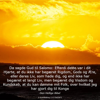 Picture 03 - 2 Krønikebog 1:11 DA1871 - Da sagde Gud til Salomo: Efterdi dette var i dit - Bible Verse Picture