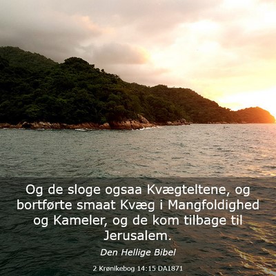 Picture 03 - 2 Krønikebog 14:15 DA1871 - Og de sloge ogsaa Kvægteltene, og bortførte - Bible Verse Picture