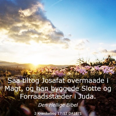 Picture 03 - 2 Krønikebog 17:12 DA1871 - Saa tiltog Josafat overmaade i Magt, og han - Bible Verse Picture