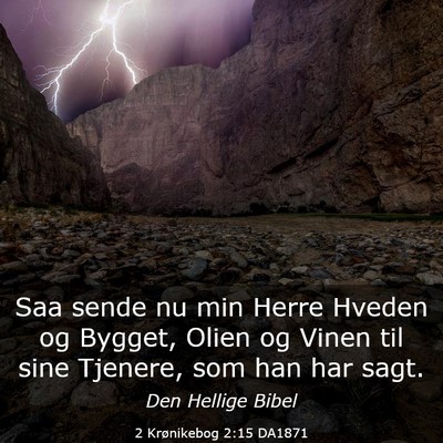 Picture 03 - 2 Krønikebog 2:15 DA1871 - Saa sende nu min Herre Hveden og Bygget, Olien og - Bible Verse Picture