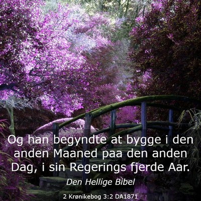 Picture 03 - 2 Krønikebog 3:2 DA1871 - Og han begyndte at bygge i den anden Maaned paa - Bible Verse Picture