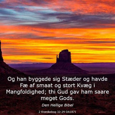 Picture 03 - 2 Krønikebog 32:29 DA1871 - Og han byggede sig Stæder og havde Fæ af smaat - Bible Verse Picture